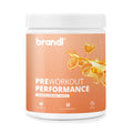 Brandl preworkout performance tropische orange in weißem zylinder mit orangefarbenem zettel und zitrusmotiv