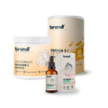 Brandi liposomales vitamin c supplement in weißem glas mit pfirsichfarbener etikette und veganem zertifikat