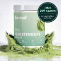 Brandl bio gerstengras pulver in einem eleganten hellgrünen zylinder mit weißem deckel und topografischem design