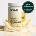 Brandi intrapost endurance pulver in cremigem gelb mit zitronengeschmack und weißem deckel zur leistungssteigerung