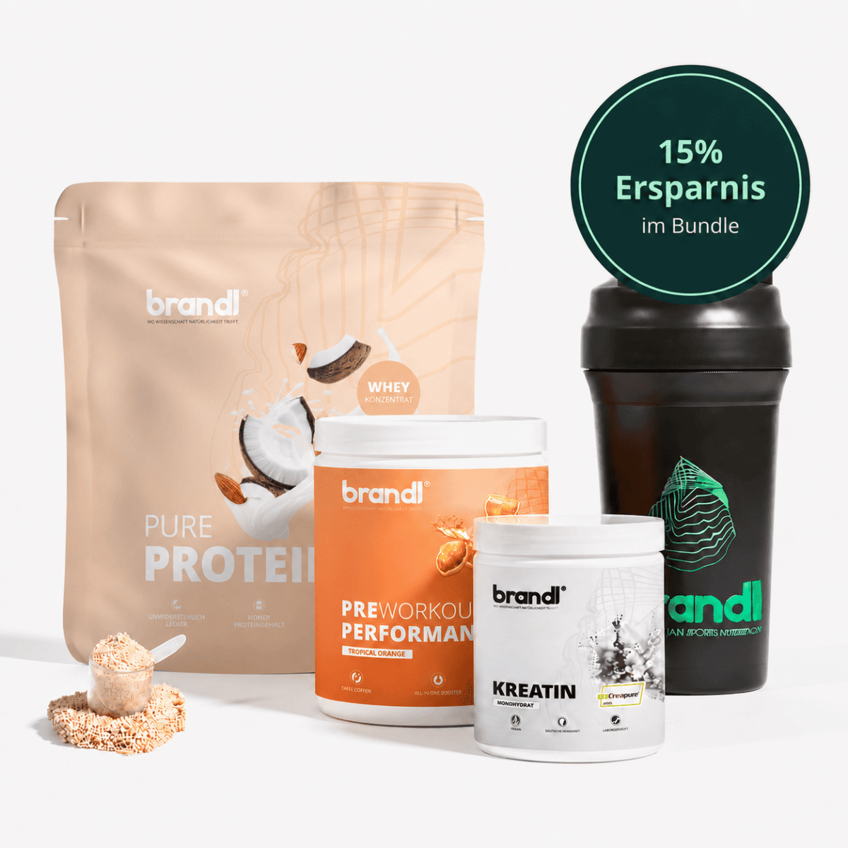 Schwarze shakerflasche mit grünem logo und text im muskelaufbau bundle für proteinshakes und fitness