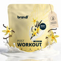 Post-workout whey 2.0 vanilla sky whey-konzentrat in beiger verpackung mit vanilleblüte und bohnenmotiven