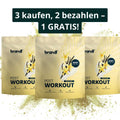 Drei goldfarbene beutel brandi post workout vanilla sky whey concentrate mit vanilleschote und blumendesign
