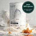 Ein schlanker silberner zylinderbehälter von brandl preworkout performance mit minimalistischem schwarzlinien-design und 100 prozent d.u. label