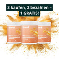 Drei zylindrische behälter brandl preworkout performance im angebot in tropischer orangen geschmack mit weißen deckeln und pfirsichfarbenem etikett