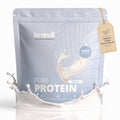 Ein eleganter silbergrauer wiederverschließbarer beutel brandl pure protein whey concentrate mit neutralem geschmack und zuckerfrei