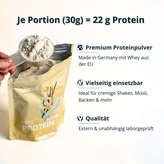 Beige beutel brandi pure protein pulver mit vanille design 22g protein pro 30g portion muskelaufbau bundle xl