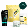 Schwarze plastik-shakerflasche mit teal-logo und text für volleyball-bundle vegan aus umweltfreundlichem material