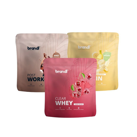 Proteine von Brandl Nutrition in verschiedenen Geschmäckern, Post Workout und Whey Clear