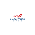 Das Logo für Shop Apotheke Europe zeigt ein stilisiertes Design mit roten Punkten, die einen Pfad zu einem größeren Kreis bilden, positioniert über dem Markennamen in blauer Schrift.