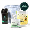 Schwarze shakerflasche mit teal logo und text volleyball bundle vegan für sport und ernährung