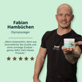 Weißer behälter der bio astaxanthin supplement mit grün-rotem etikett für antioxidative unterstützung