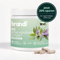 Brandl bio mönchspfeffer extrakt in weißem glas mit grünem etikett und bild von lila blumen und blättern
