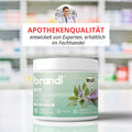 Brandl bio mönchspfeffer extrakt in einem weißen glas mit grünem etikett und lila blumen und blättern
