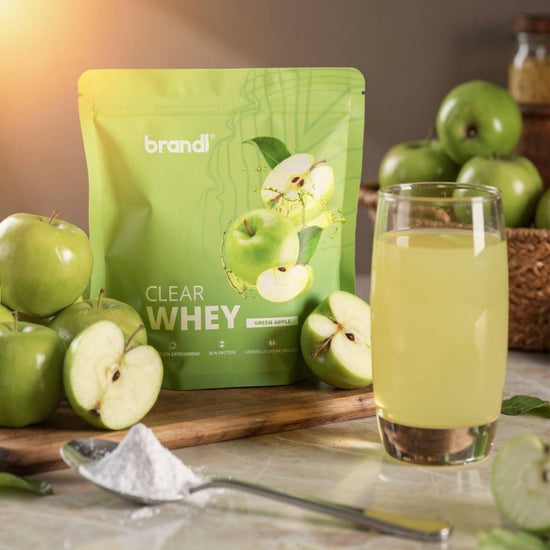 Green apple klare whey proteinpulver in wiederverschließbarem beutel für fitness und muskelaufbau