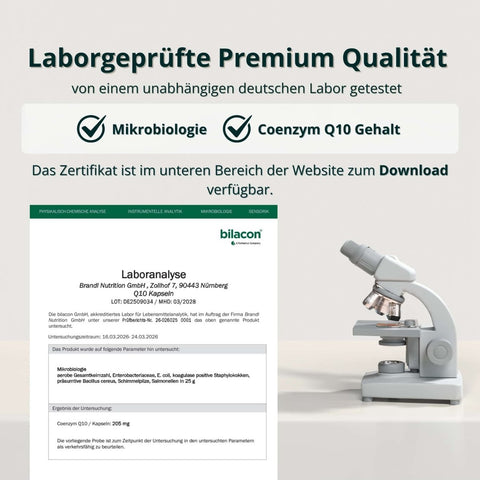 Weißer und grauer zusammengesetzter mikroskop mit einstellbaren fokusknöpfen und einer bühne für objekträger für coenzym q10 kapseln