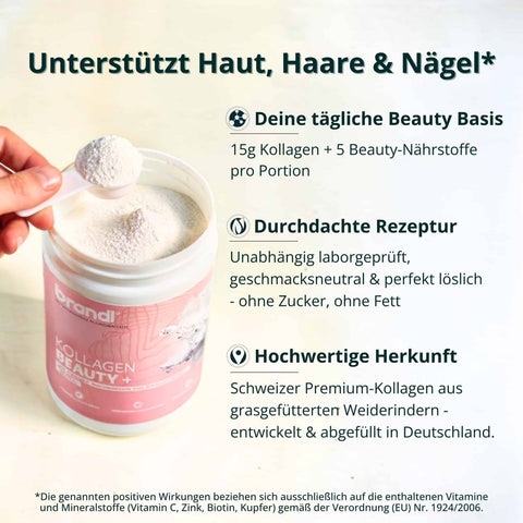 Kollagen Beauty Pulver mit 15g Kollagen pro Portion – unterstützt Haut, Haare und Nägel, geschmacksneutral und gut löslich