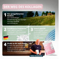 Pink zylinderförmiger kollagenpulverbehälter kollagen beauty plus mit weißem wolkendesign und markenname sichtbar