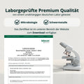 Weiß und grau laboratoriemikroskop mit einstellbaren fokusknöpfen und objektträgerbühne im kollagen beauty + produkt