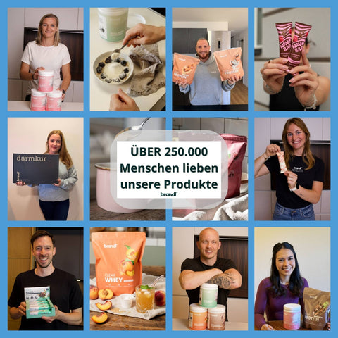 Collage aus Kundenfotos mit brandl Produkten – über 250.000 Menschen lieben unsere Produkte