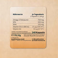 The back side of a 240-count k2vital omega 3 d3 k2 supplement label with nutritional information in german on an off-white background