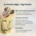 Beige vanilla post-workout vegan protein powder bag with clear scoop filled with light brown powder branded as brandl