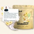 Goldfarbener pouch randl post workout vegan 2.0 banana dream proteinpulver mit bananenscheiben und spritzdesign