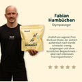 Gelbe pouch von brandi post-workout vegan 2.0 vanilla sky shake mit vanilleblüte und veganem label