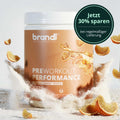 Brandl preworkout performance in tropischer orange geschmack mit zylindrischem behälter und bernsteinfarbenem etikett