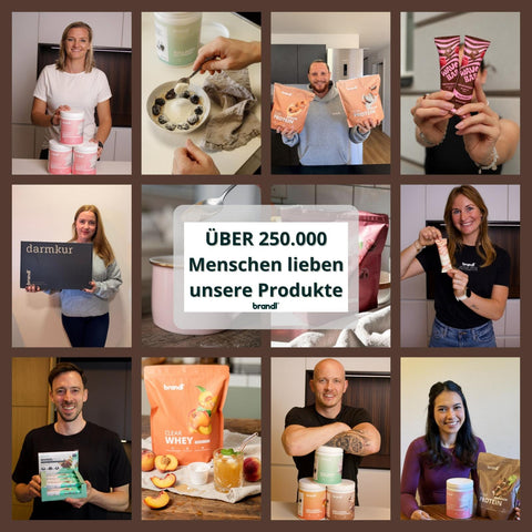 Collage aus Kundenfotos mit brandl Produkten – über 250.000 Menschen lieben unsere Produkte