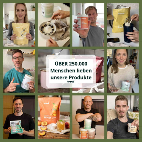 Gelber proteinpulverbeutel mit brand-logo und stilisiertem kaninchen pure greens superfoods pulver