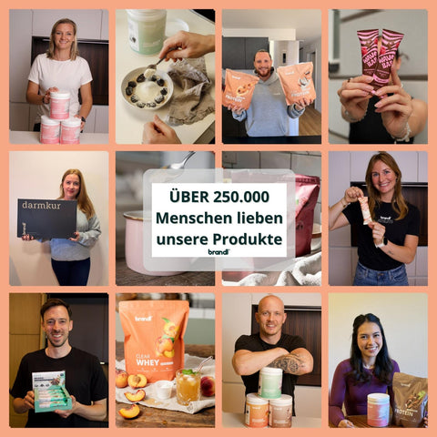 Collage aus Kundenfotos mit brandl Produkten – über 250.000 Menschen lieben unsere Produkte