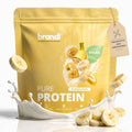 Golden gelbe tasche pure protein 2.0 vegan bananentraum geschmack mit banane milch splash design und vegan zertifizierung