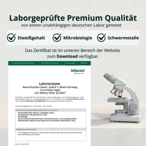 Laborgeprüftes veganes Proteinpulver – getestet auf Eiweißgehalt, Schwermetalle und Mikrobiologie in Deutschland