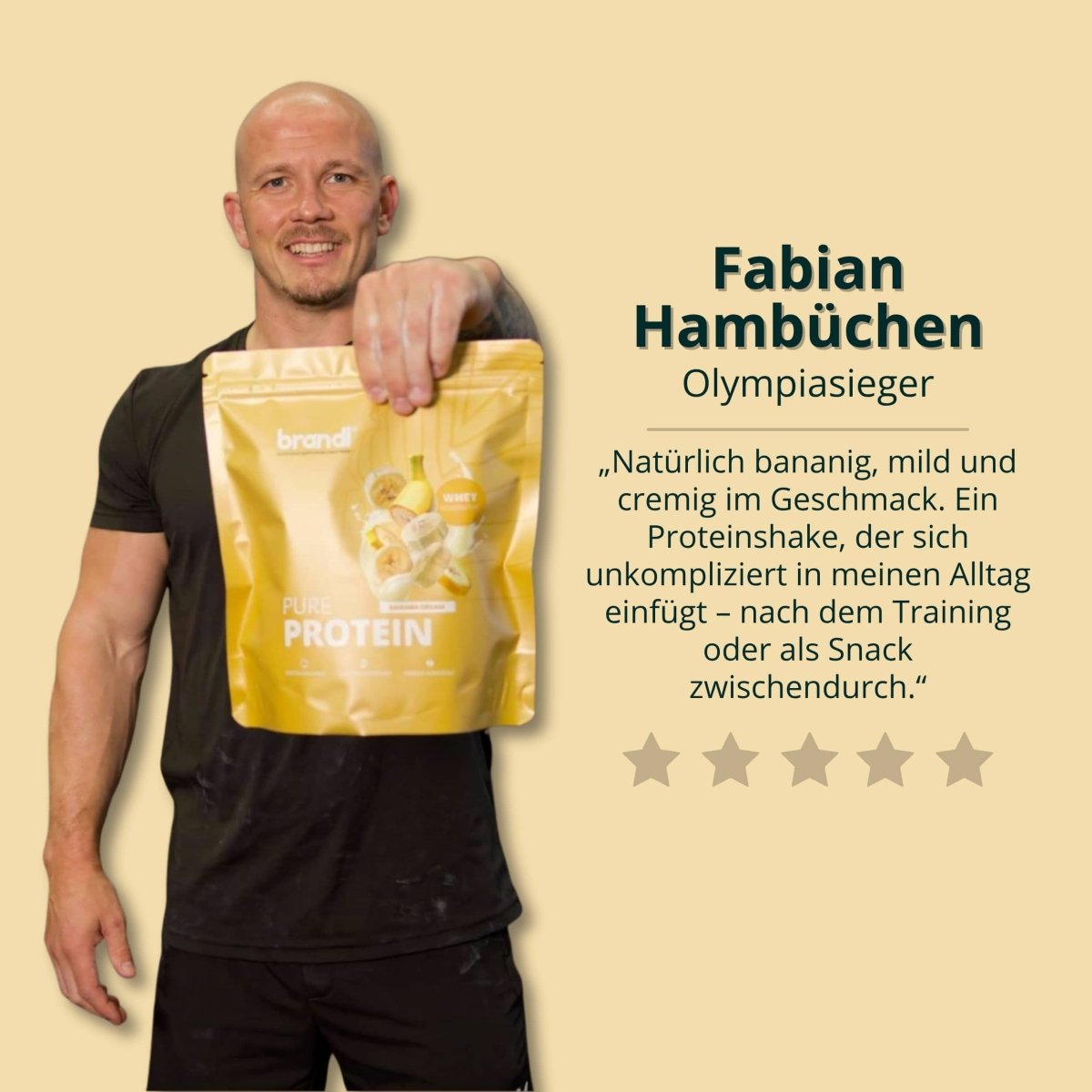 Gelber beutel von pure protein 2.0 whey proteinpulver mit bananengeschmack und bananendesign