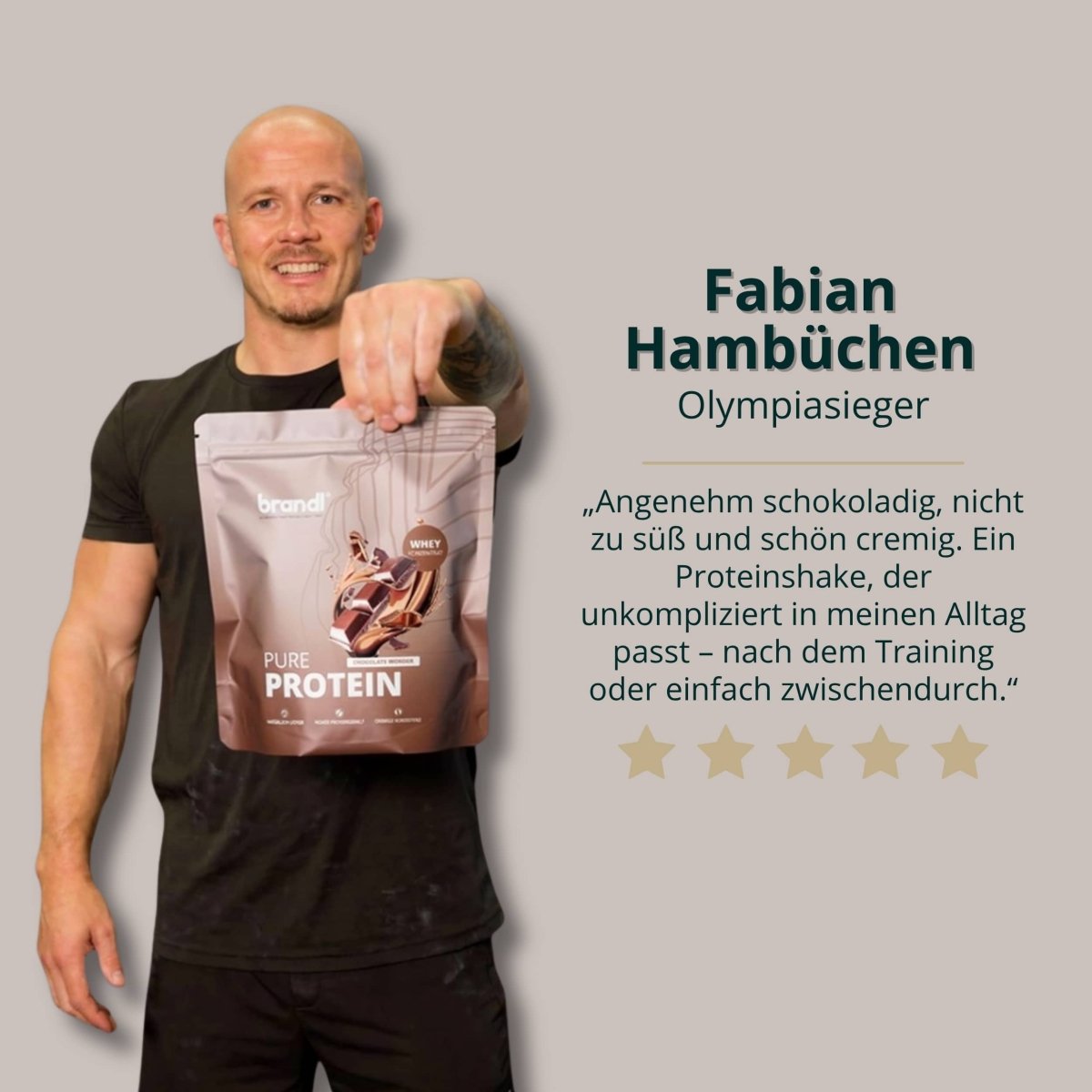 Pure protein 2.0 whey schokoladengeschmack pulverbeutel mit matter braun weißer verpackung und schokoladentafel bild