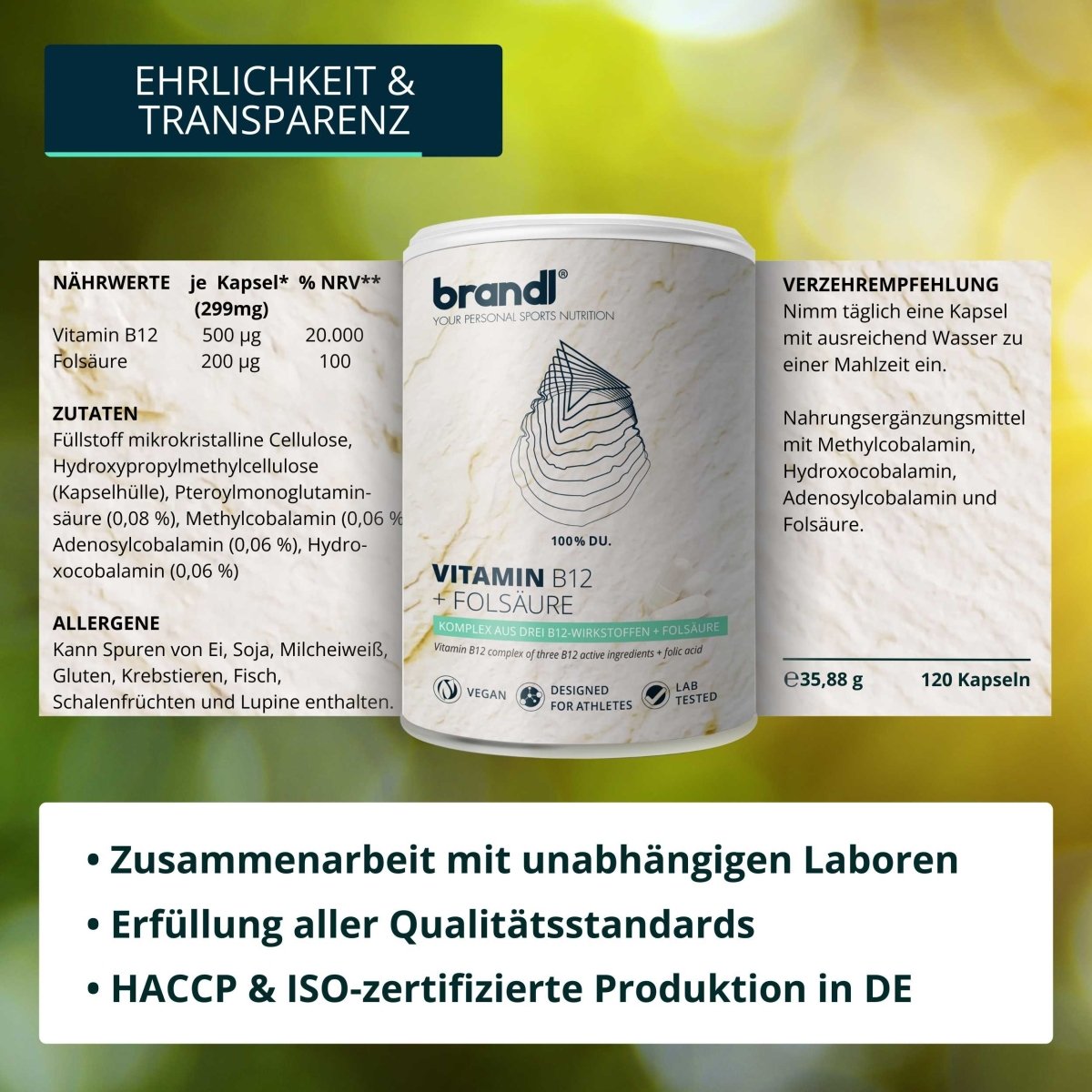 Vitamin B12 mit Folsäure Kapseln - Brandl Nutrition