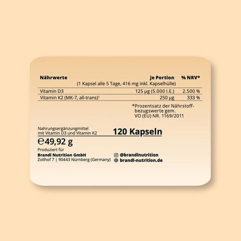 Vitamin D3/K2 Kapseln - Brandl Nutrition