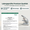 Weißer labor mikroskop mit metallischen komponenten für vitamin d3 k2 kapseln zur genauigkeitsanalyse