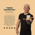 Weiße zylindrische vitamin d3 k2 kapseln dose mit gelbem etiket und brandl logo in schwarz text